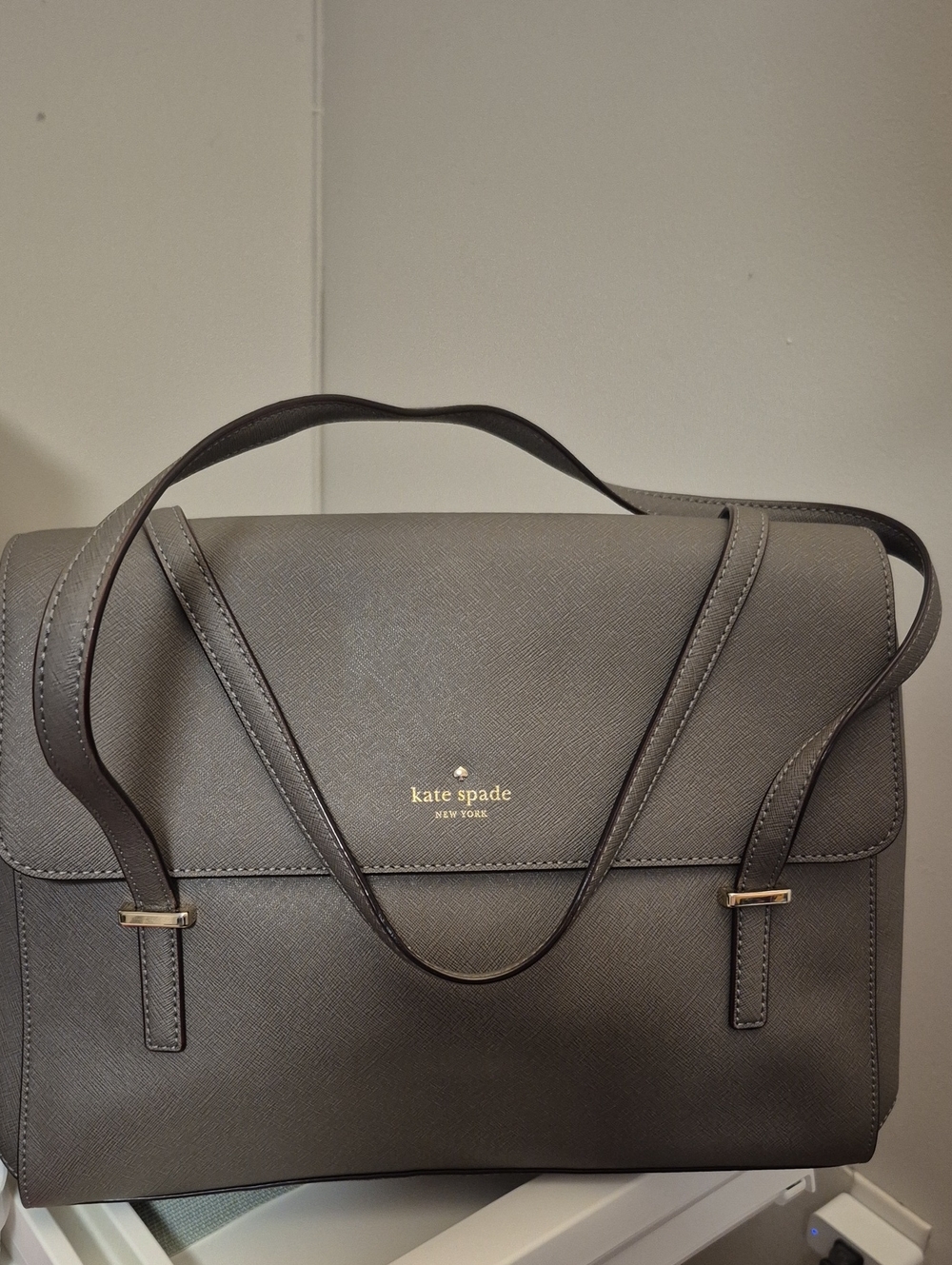 Kate Spade Gray Saffiano Leather Structured Tote